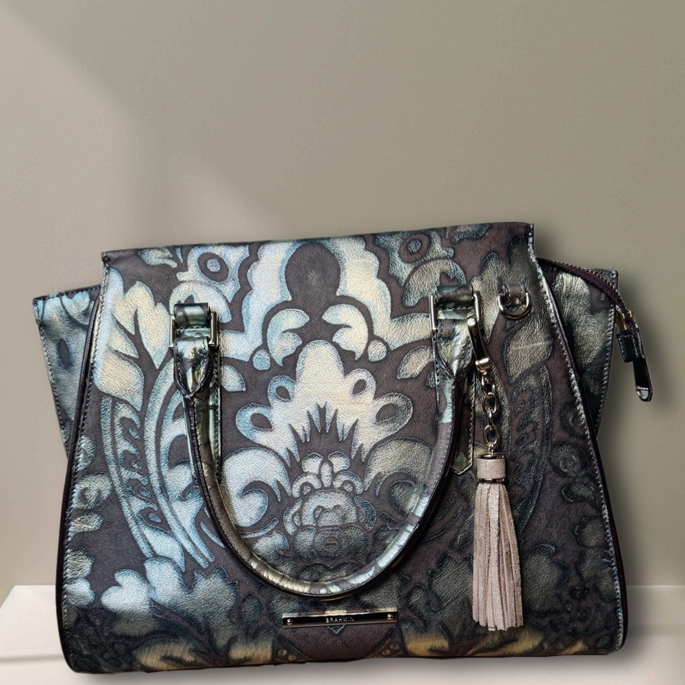 BRAHMIN Grazioso Priscilla Satchel Bronze Embossed Leather Handbag New Without T